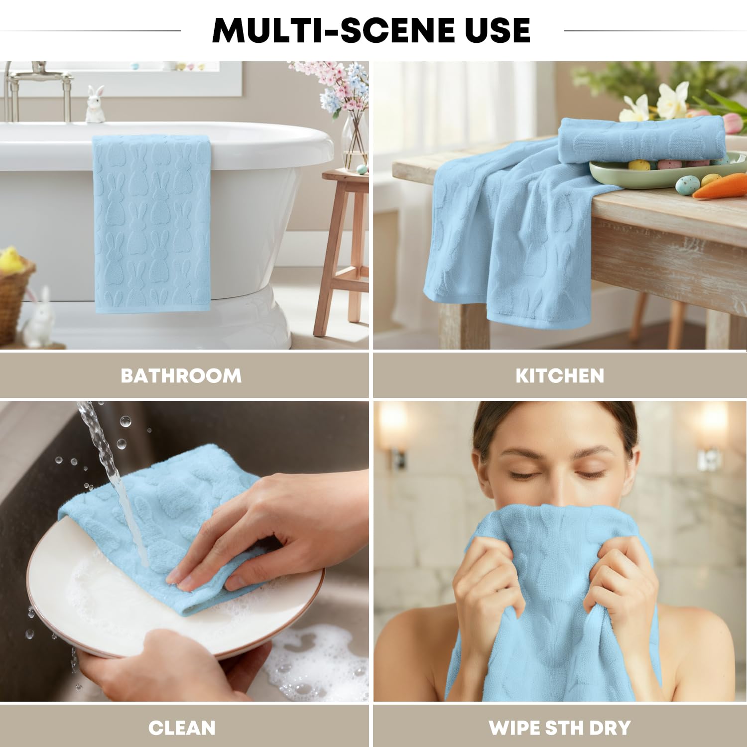 Artoid Mode 2 Pcs Beige 3D Rabbit Jacquard Easter Hand Towels for Bathroom, 100% Cotton Soft Absorbent Bathroom Decor Towels, 13.7 x 29.5 Inch