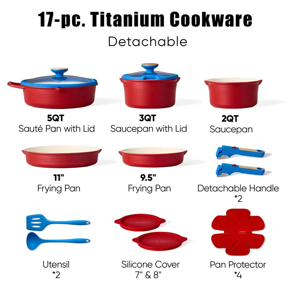 CAROTE 15pcs Pots and Pans Set Non Stick, Cookware Set Non Toxic with Detachable Handle, Induction Kitchen Cooking Set, Dishwasher/Oven Safe, RV/Camping Cookware