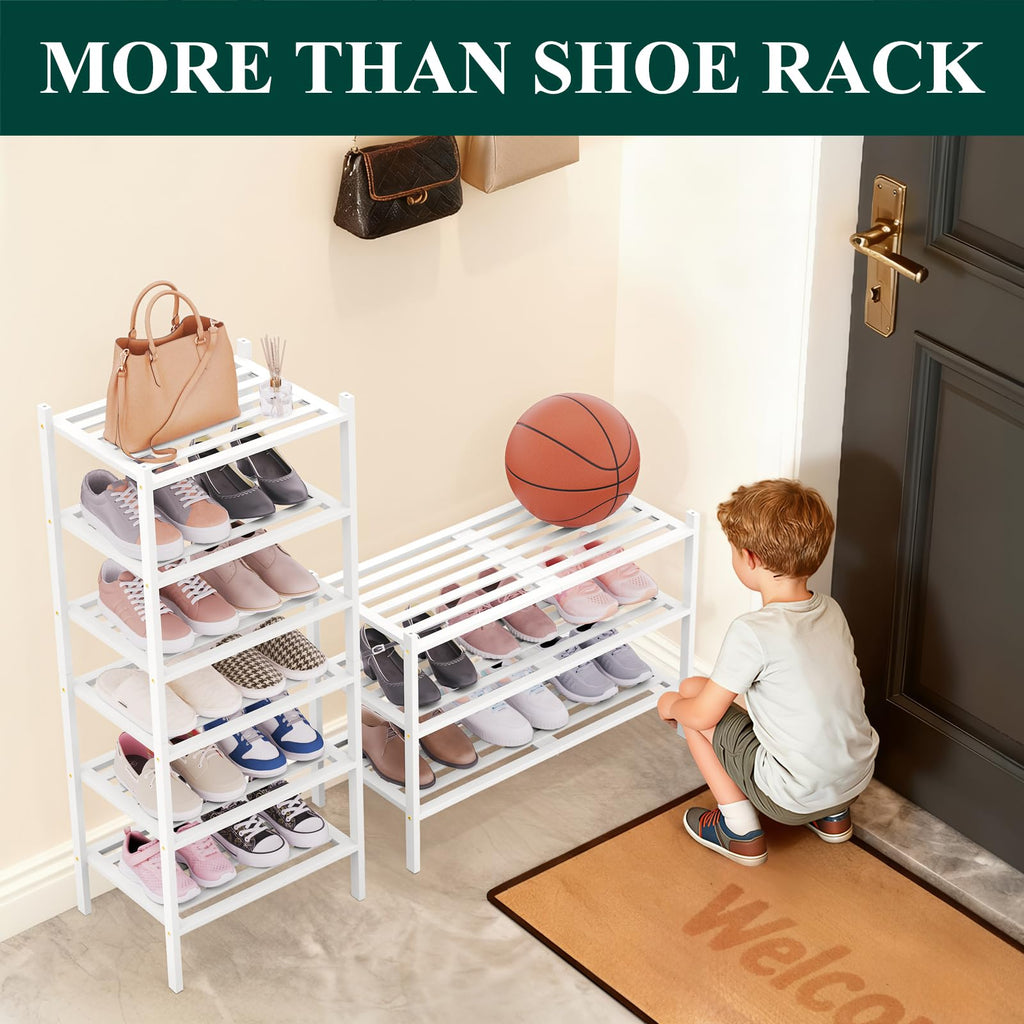 Smiry Bamboo Shoe Rack 3-Tier, Stackable Wooden Shoe Organizer for Entryway & Closet, Free Standing Wood Shoe Storage Shelf for Front Door & Small Spaces, Natural