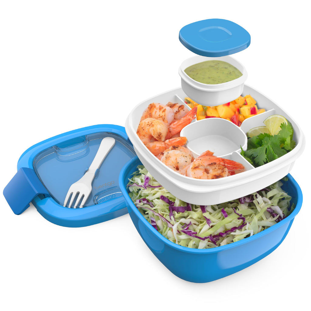 Bentgo Salad Container - 54 oz Bowl with 4-Compartment Toppings Tray, Leak-Proof Dressing Container, Reusable Fork, BPA-Free Lunch Box for Meal Prep & Food Storage; Removable Bento Tray (Khaki Green)