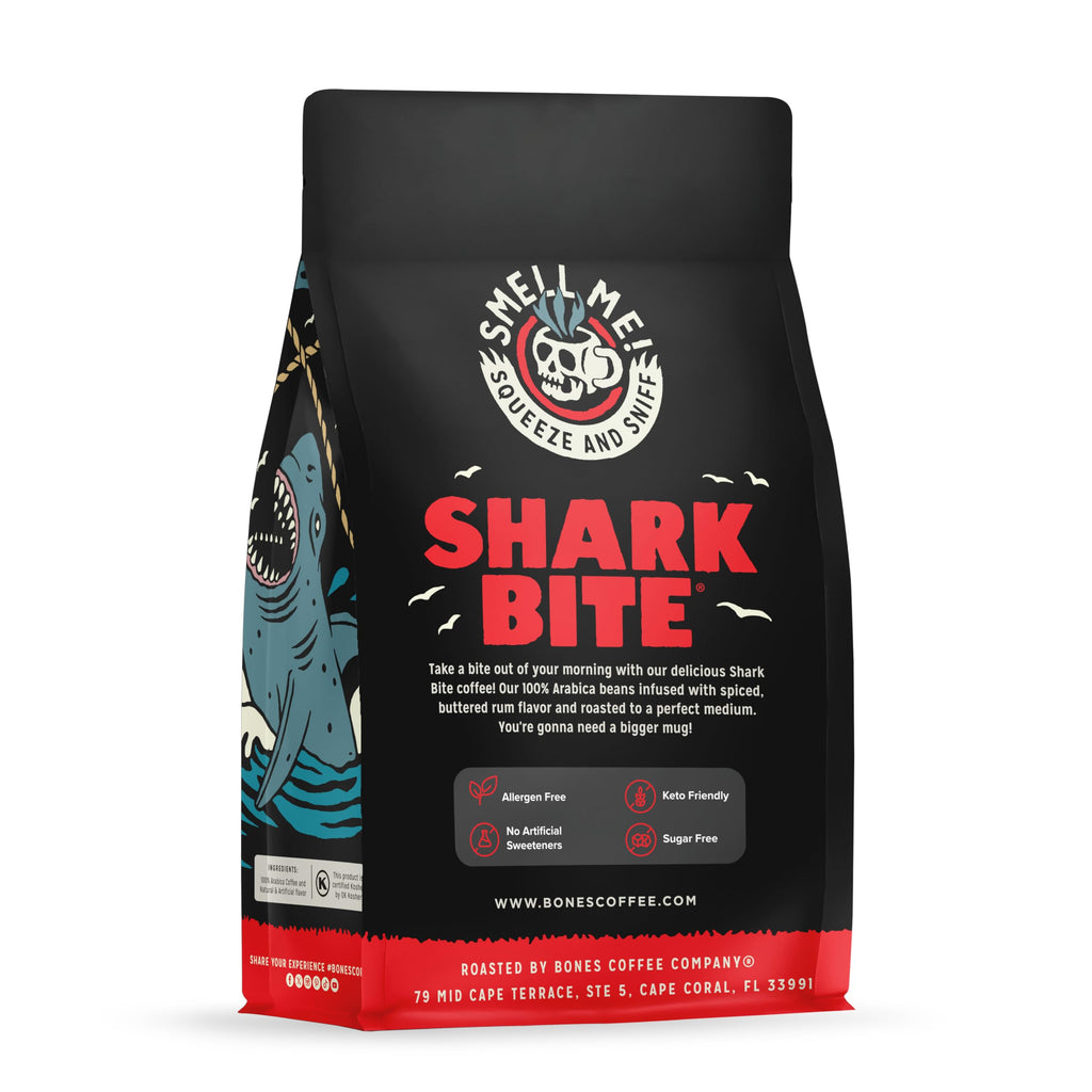 Bones Coffee Company Salted Caramel Flavored Coffee, Medium Roast Low Acid Arabica Beans Compatible with Auto drip and French Press Coffee Maker, 12 Oz Whole Bean