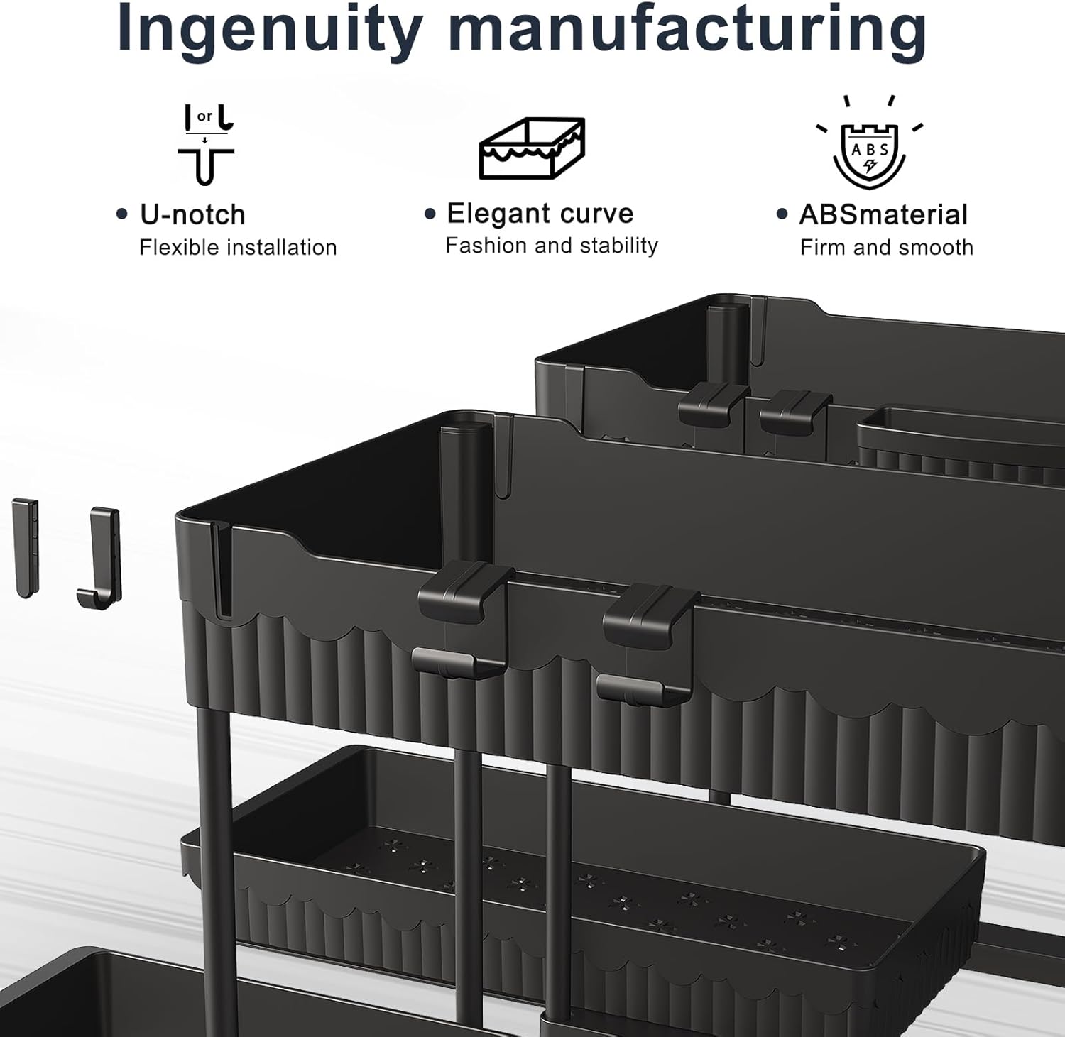 Under Sink Organizer, 2 Tier Sliding Bathroom Cabinet Organizer and Storage，Multi-purpose Under Kitchen Sink Oragnizers and Storage (Black 2Pack)
