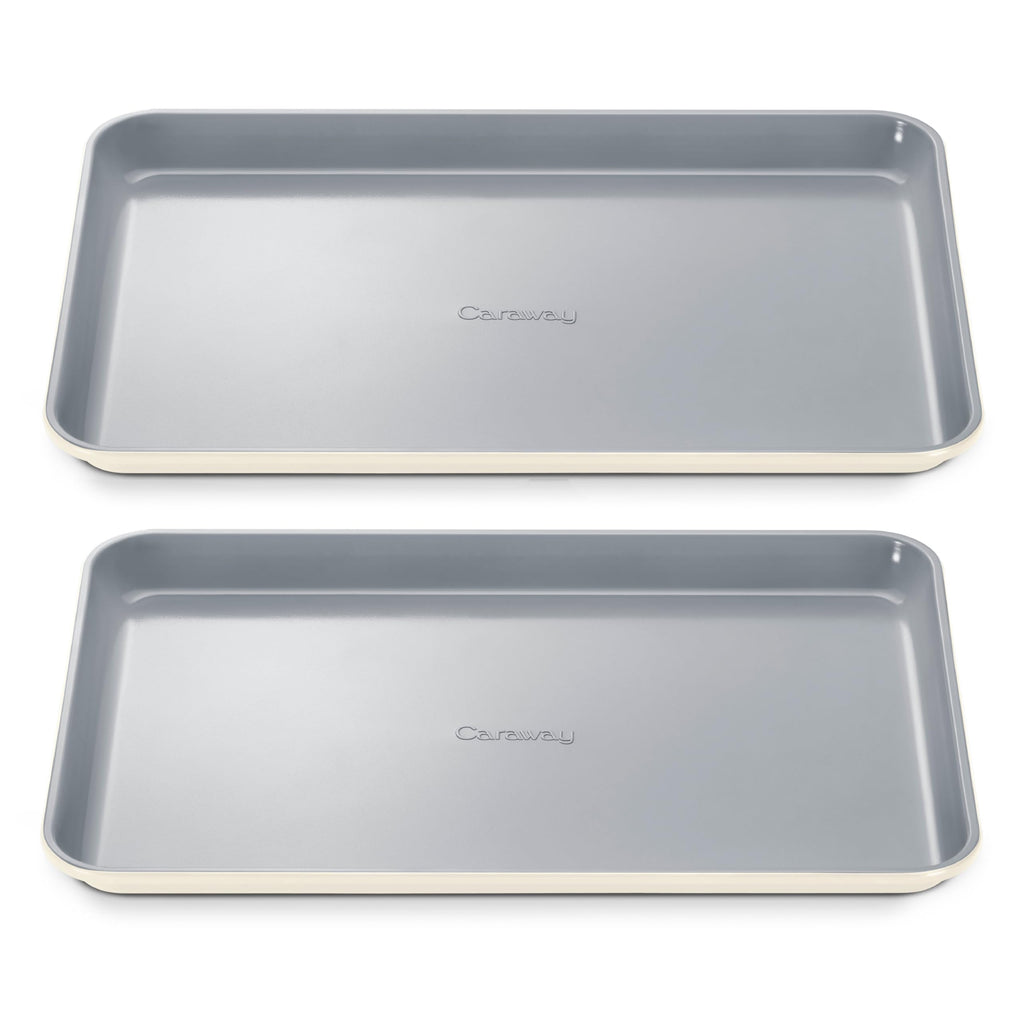 Caraway Non-Stick Ceramic Medium Baking Sheet Duo - Naturally Slick Ceramic Coating - Non-Toxic, PTFE & PFOA Free - Perfect for Baking, Roasting, and More - Medium (15" x 10") - Cream