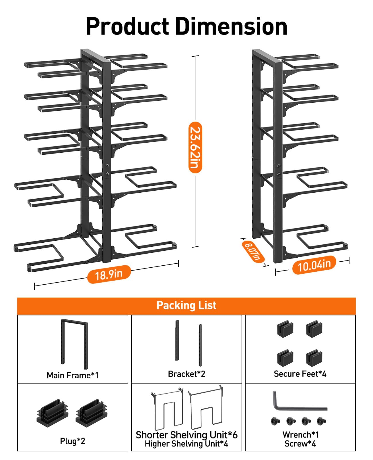 ORDORA Pots and Pans Organizer for Cabinet 16.61 Height, 8 Tier Pot Organizers Rack with 3 DIY Methods, Adjustable Pan Organizer under Cabinet Kitchen Organization and Storage