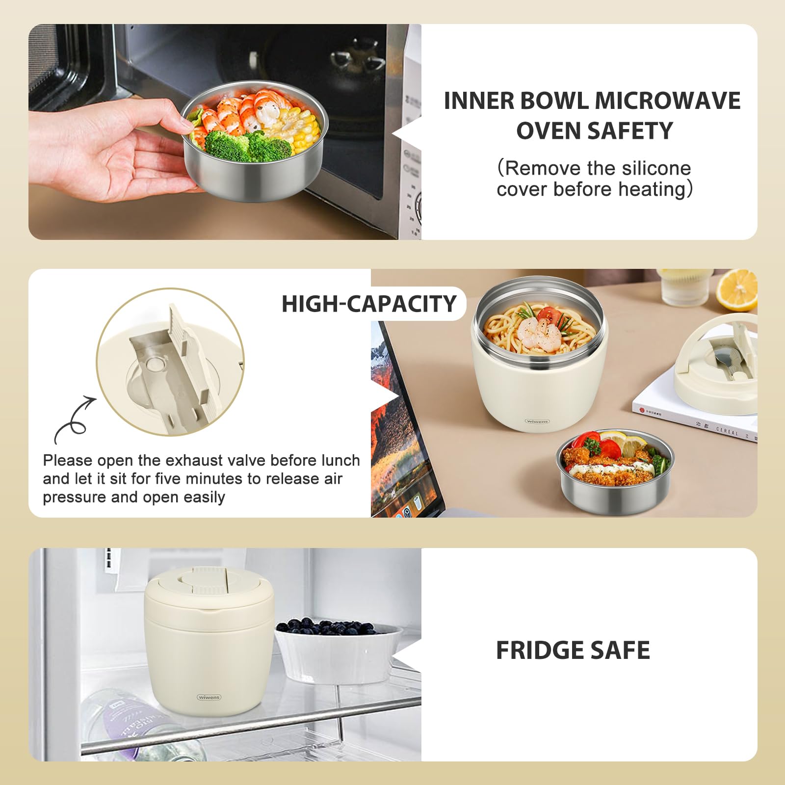 Thermo Food Jar for Hot Food Adults 32OZ Soup Thermo Lunch Containers Wide Mouth Vacuum Insulated Stainless Steel Leakproof Bento Box with Spoon (Black)