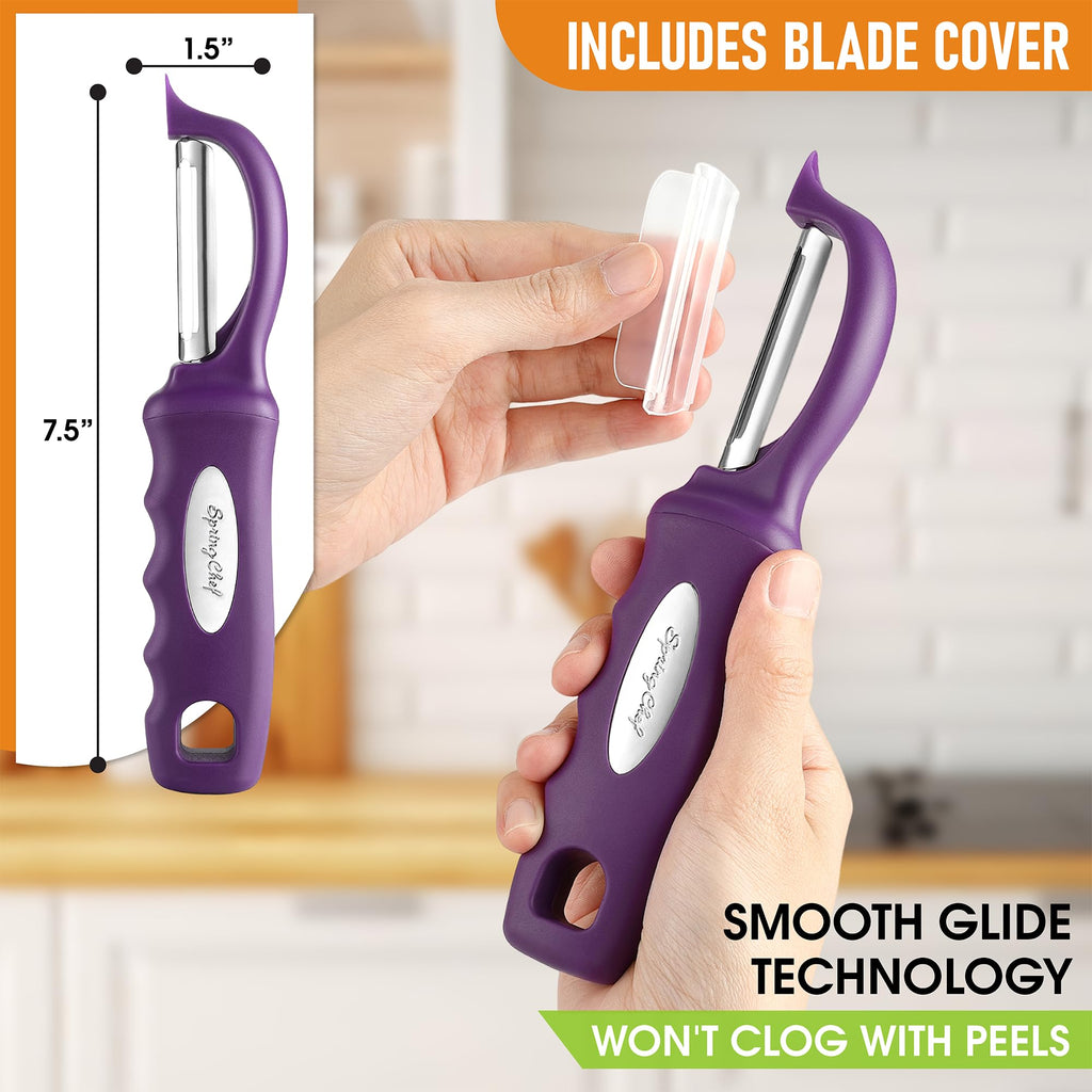Spring Chef Premium Swivel Vegetable Peeler, Soft Grip Handle and Ultra Sharp Stainless Steel Blades - Perfect Kitchen Peeler For Veggie, Fruit, Potato, Carrot, Apple - Black