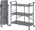 SNTD 3 Tier Rolling Cart Metal - Folding Utility Carts with Wheels for Office Storage Garage Kitchen, Grey