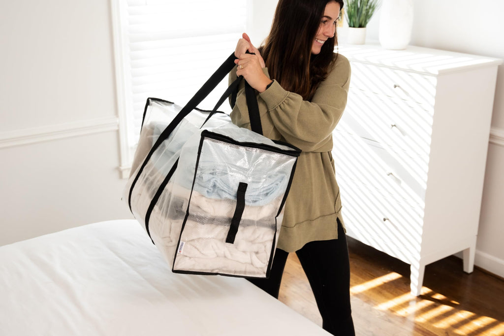 ClearSpace Heavy Duty Moving Bags or Storage Bags – Clear Storage Bins with Lids, Large Moving Boxes with Backpack Straps & Zippers,– Packing Box & Moving Supplies for College Dorm, 7 Pack