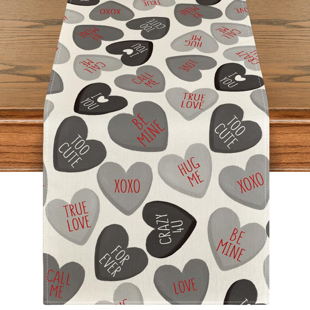 Artoid Mode Ture Love Heart Valentine's Day Table Runner, Seasonal Kitchen Dining Table Decoration for Home Party Decor 13x72 Inch