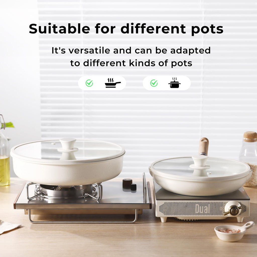 CAROTE 2 PCS Universal Silicone Lid for Pots, Pans and Skillets, Pot Lid fit 6", 7" 8" & 9.5", 10", 11" Diameter Cookware, Pan Cover With Heat Resistant Silicone Rim and Tempered Glass, White