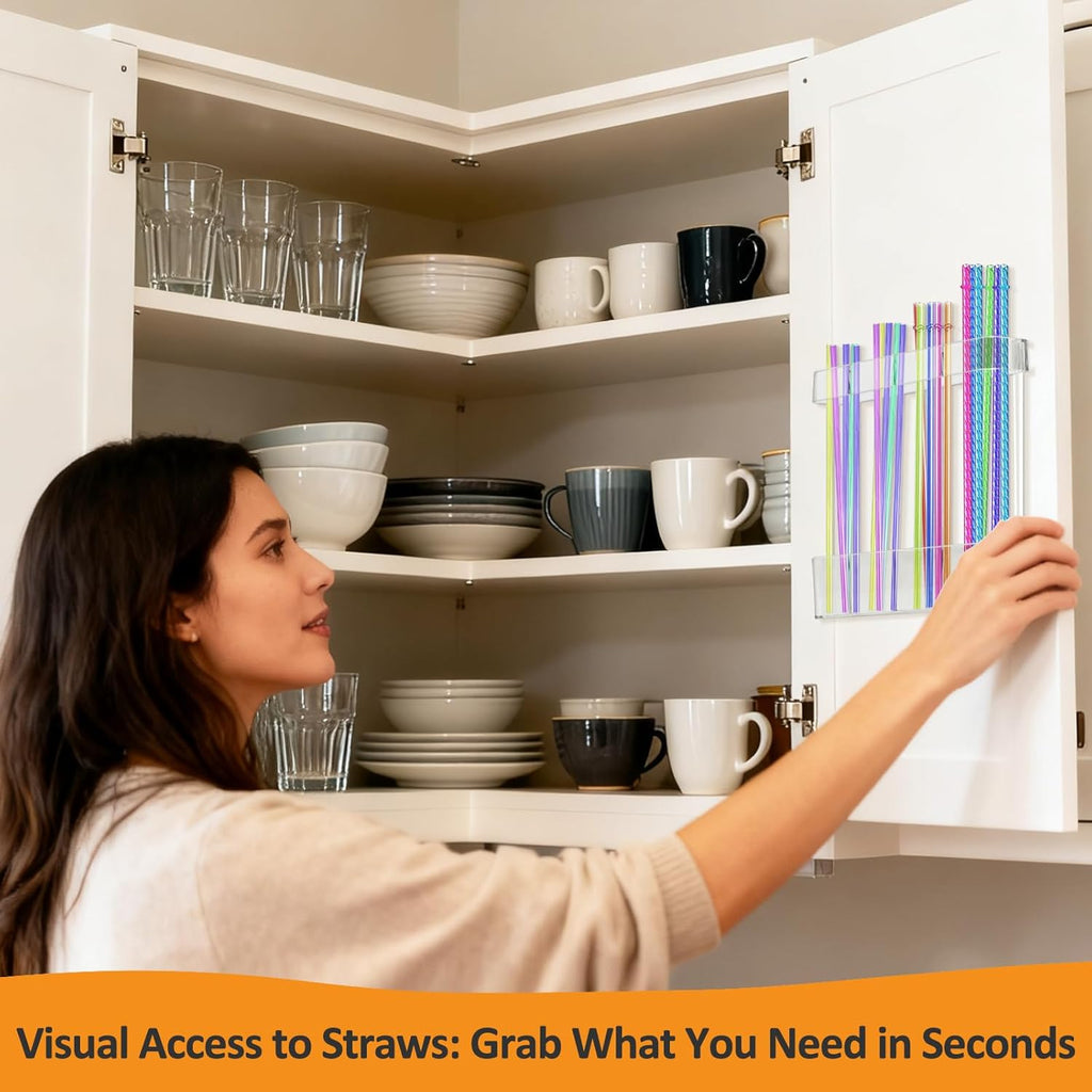 Homecor Silverware Organizer - Expandable Large Kitchen Drawer Organizer Utensil Organizer with 2 Removable Knife Blocks & 2 PACK Acrylic Straw Holder for Cabinet Door