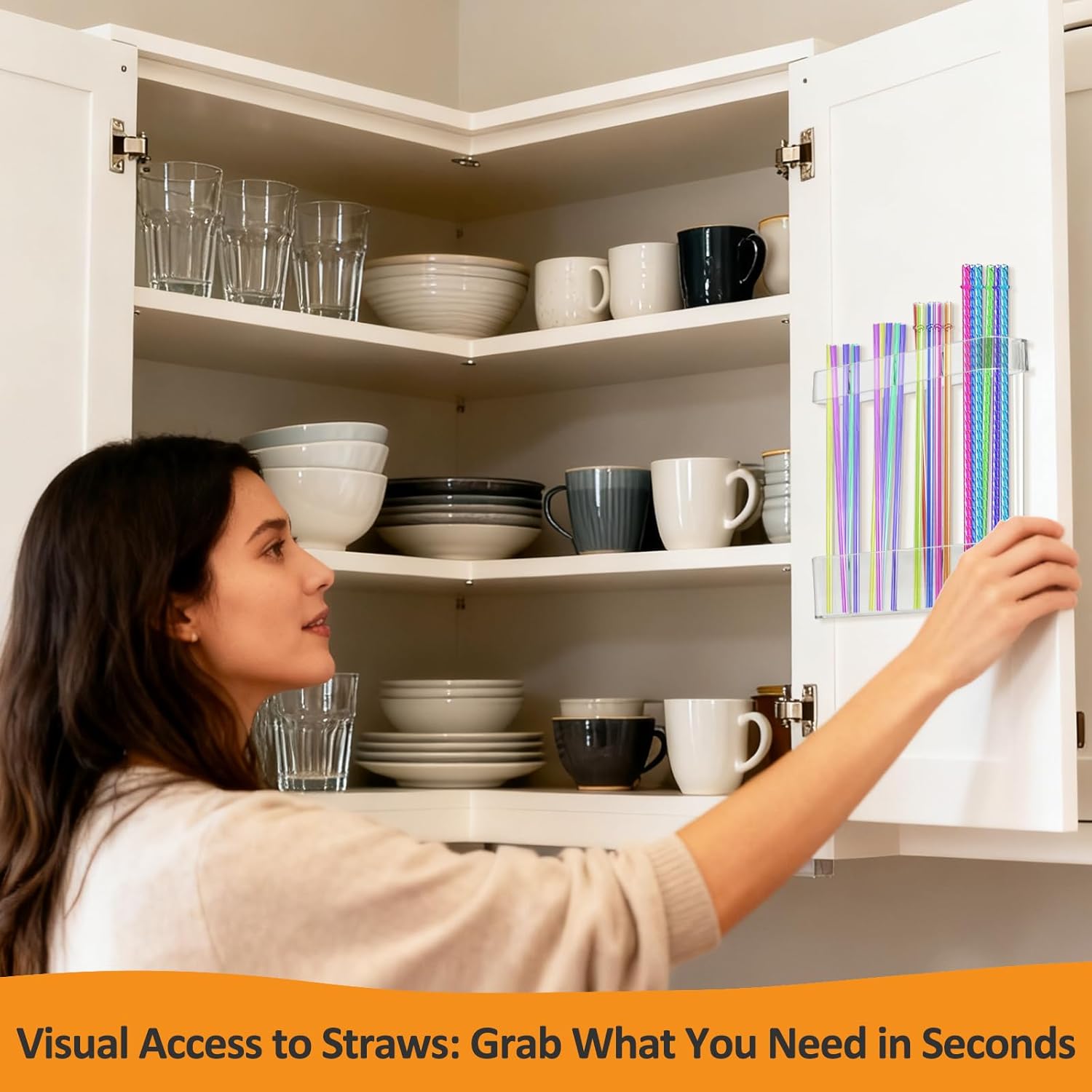Homecor Silverware Organizer - Expandable Large Kitchen Drawer Organizer Utensil Organizer with 2 Removable Knife Blocks & 2 PACK Acrylic Straw Holder for Cabinet Door
