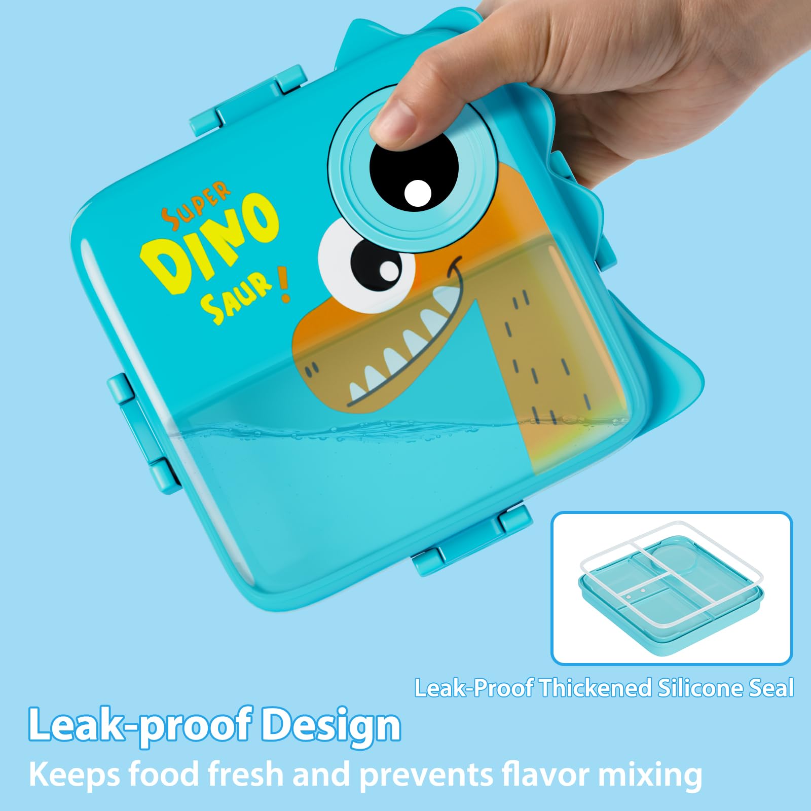 Freshmage Plastic Double-Layer Bento Box Container with 3 Compartments, Large Capacity Leakproof and BPA Free Bento Lunch Box, Durable,Drop-Proof, Dishwasher and Microwave Safe, Blue