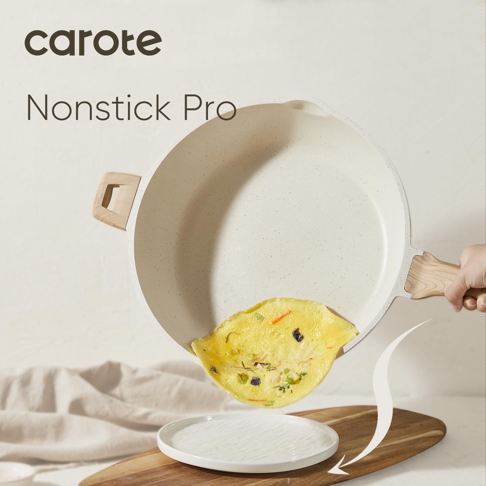CAROTE 12Inch Nonstick Deep Frying Pan with Lid, 5.5 Qt Jumbo Cooker Saute Pan with Pour Spout, Skillet Induction Cookware, Non Stick Cooking Pan Kitchen Pan PFOA Free, White Granite