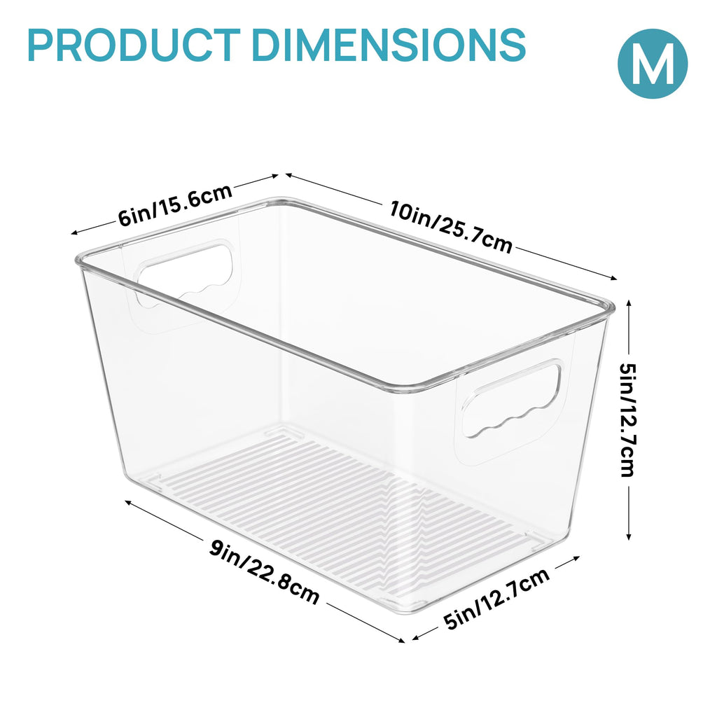 Vtopmart 6 PCS Clear Plastic Storage Bins, Pantry Organizer Containers with Handle for Refrigerator, Fridge, Cabinet, Kitchen, Countertops, Cupboard, Home Organization and Storage, XL