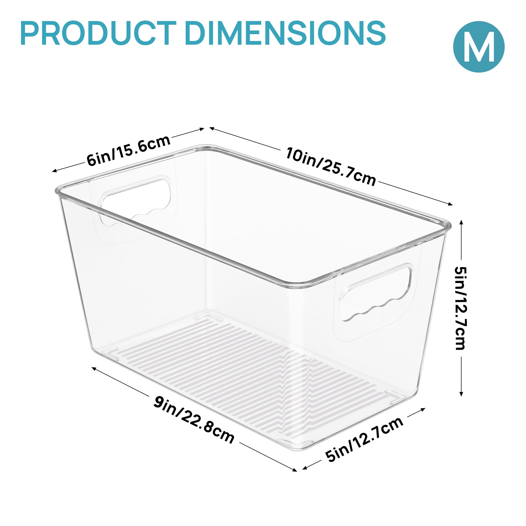 Vtopmart 6 PCS Clear Plastic Storage Bins, Pantry Organizer Containers with Handle for Refrigerator, Fridge, Cabinet, Kitchen, Countertops, Cupboard, Home Organization and Storage, XL