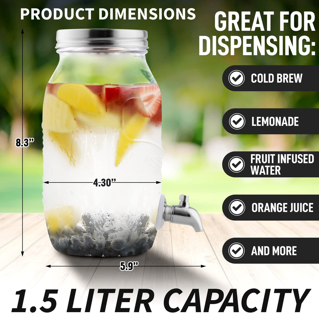 Zulay 1 Gallon/128oz Cold Brew Coffee Maker – Thick Glass Pitcher with Stainless Steel Filter, Lid & Spout – Large Mason Jar Container Dispenser - Iced Coffee & Sun Tea Brewer for Fridge – Silver