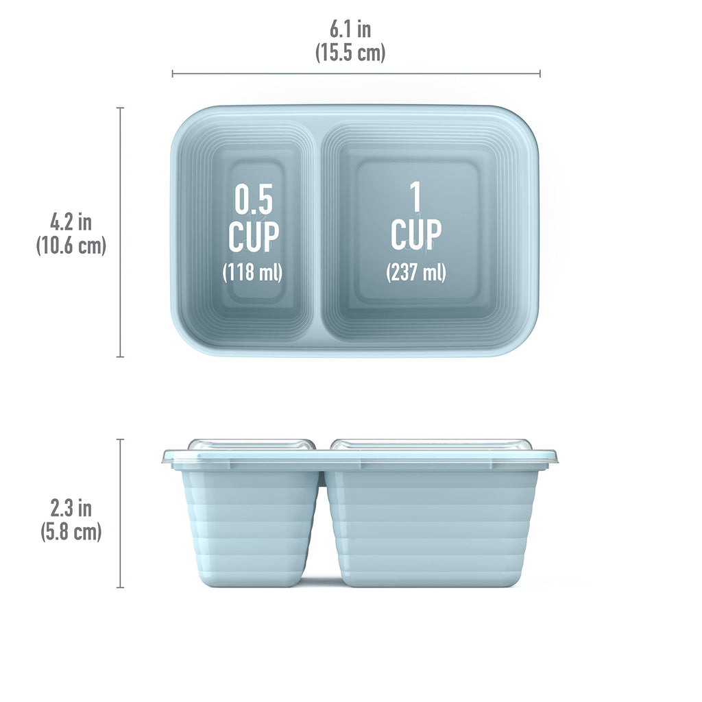 Bentgo Prep - 2-Compartment Snack Containers with Lids - Reusable, Microwaveable, Durable, PFAS & BPA-Free, Freezer, & Dishwasher-Safe Meal Prep Food Storage - 10 Trays & 10 Lids (Basil Glitter)