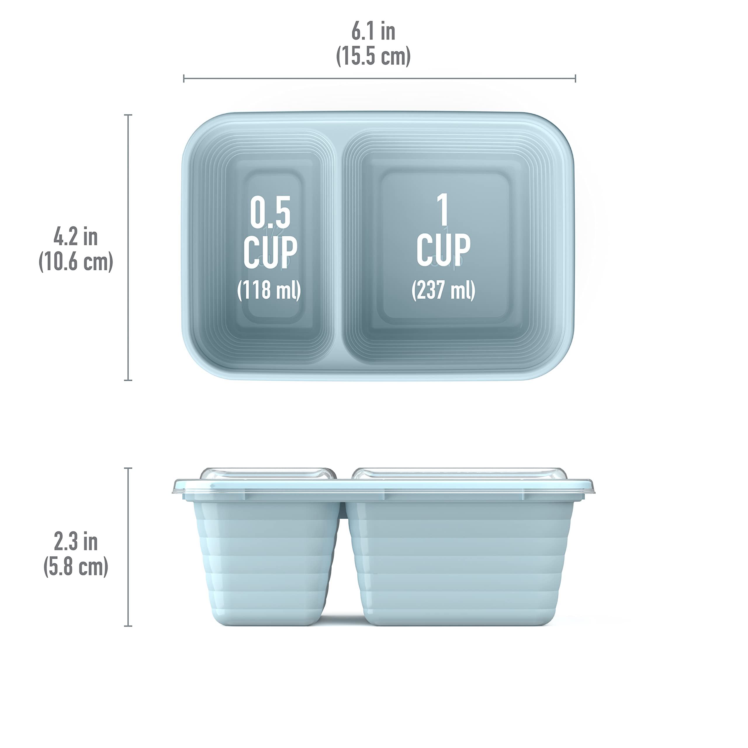 Bentgo Prep - 2-Compartment Snack Containers with Lids - Reusable, Microwaveable, Durable, PFAS & BPA-Free, Freezer, & Dishwasher-Safe Meal Prep Food Storage - 10 Trays & 10 Lids (Basil Glitter)
