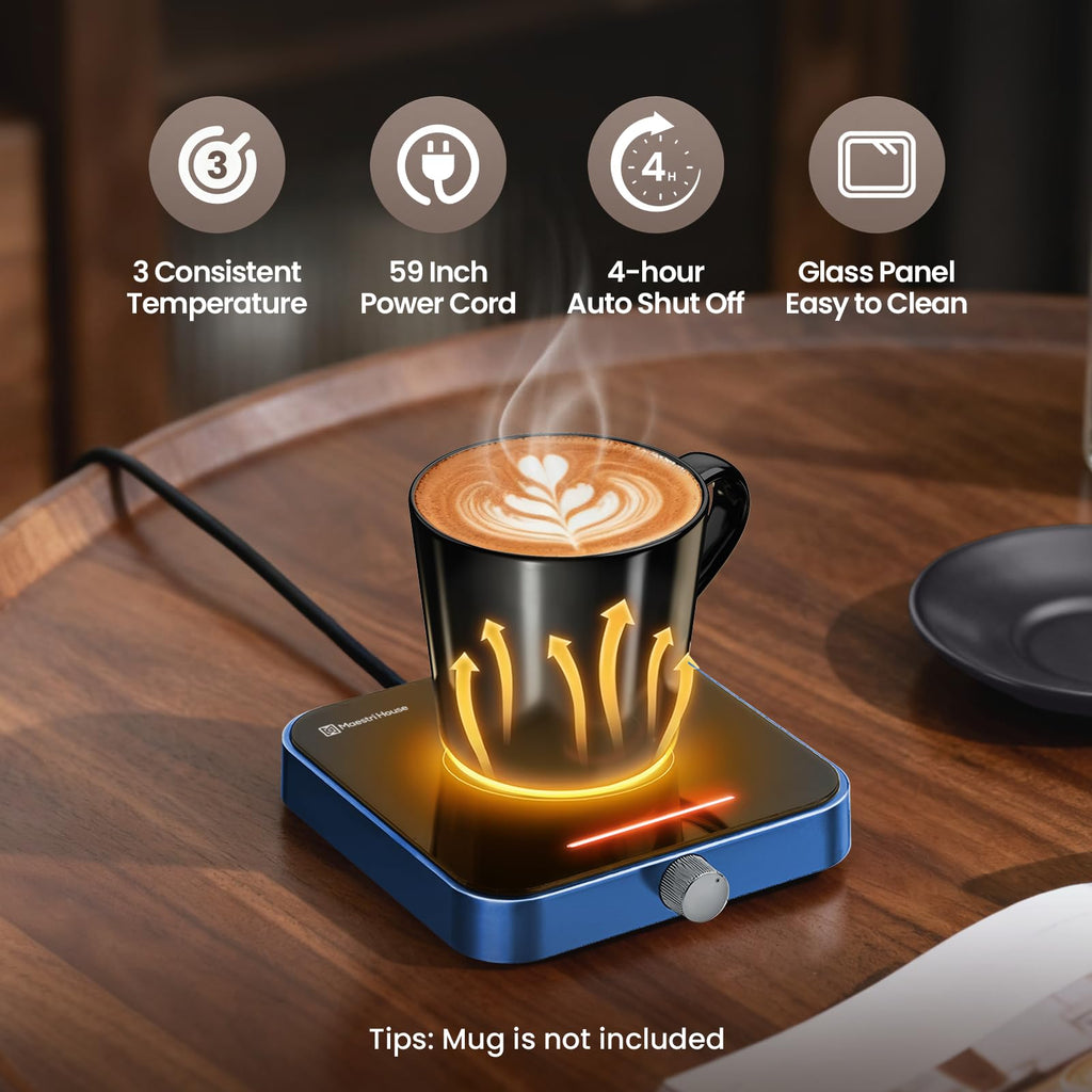 Maestri House Mug Warmer, Electric Coffee Cup Warmer for Desk with 3-Temp Settings,Auto Shut Off, Constant Temperature Heating for Beverage, Milk, Tea and Hot Chocolate at Home & Office (Wood Grain)