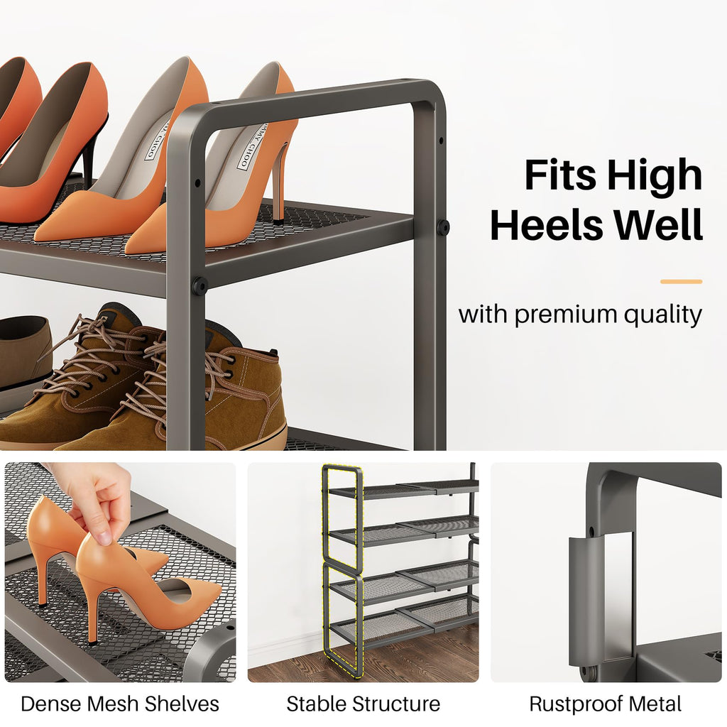 SNTD Shoe Rack - Expandable Shoe Organizer for Closet, Adjustable Metal Shoe Shelf Storage, Stackable Long Shoe Stand Holder for Garage, Entryway, Door Entrance (Black, 2-Tier)