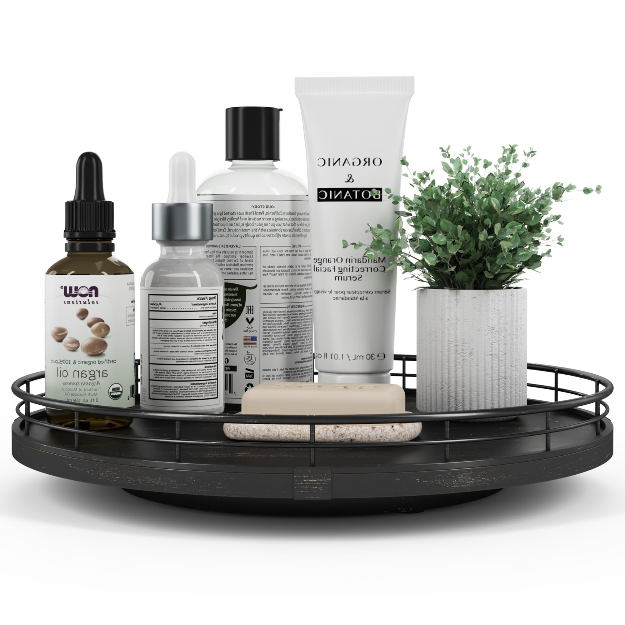 Farmhouse Oak 9" Lazy Susan Turntable Organizer for Cabinet, Round Wooden Lazy Susan Organization and Storage for Dining Table, Pantry, Kitchen, Countertop, Cupboard,Home Decor, Walnut Wood