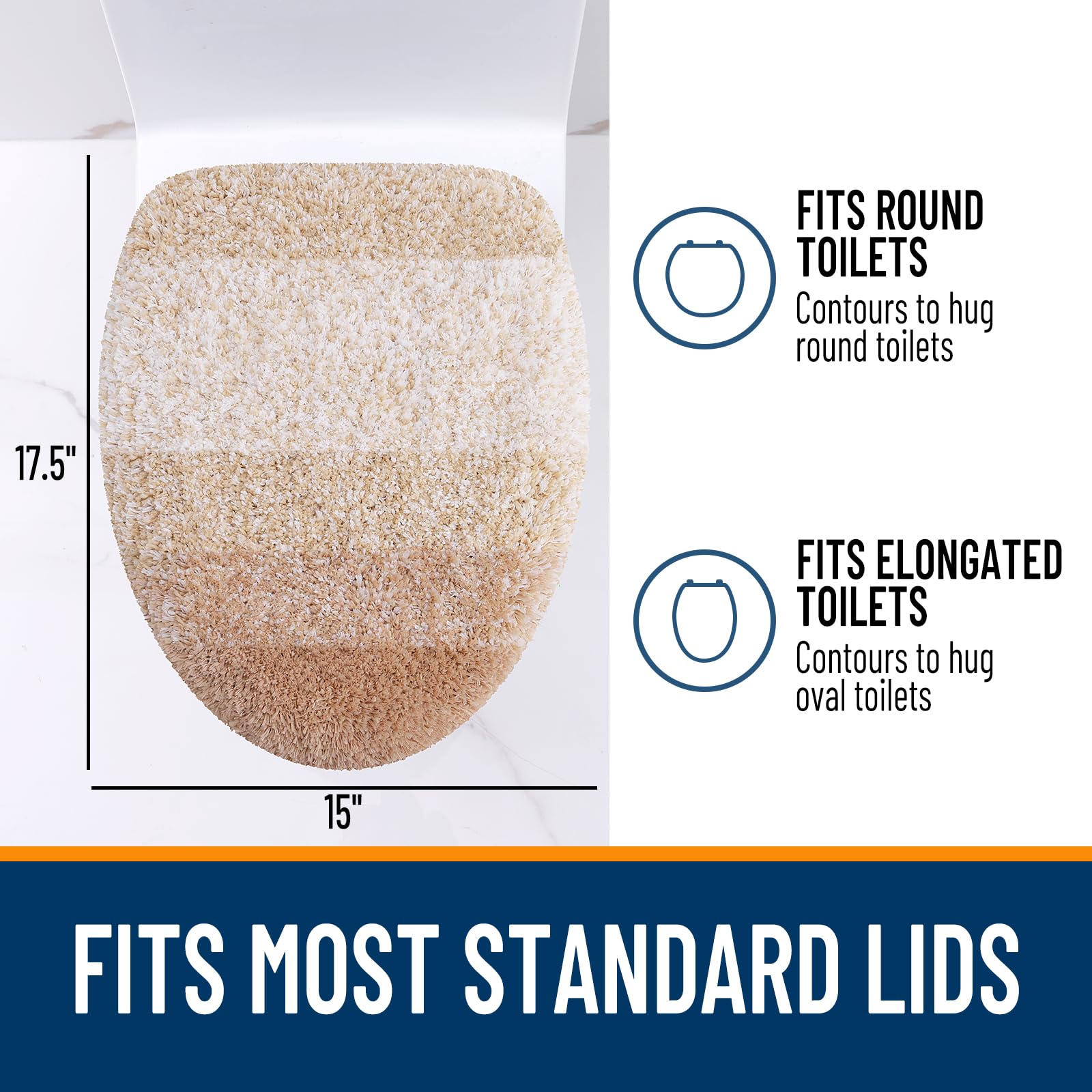 OLANLY Soft Microfiber Bathroom Toilet Lid Cover, Machine Washable Seat Covers, 17.5x15, Stays in Place Rubber Backing, Fits Most Round, Elongated and Oblong Lids, Accessories Decor, Gray