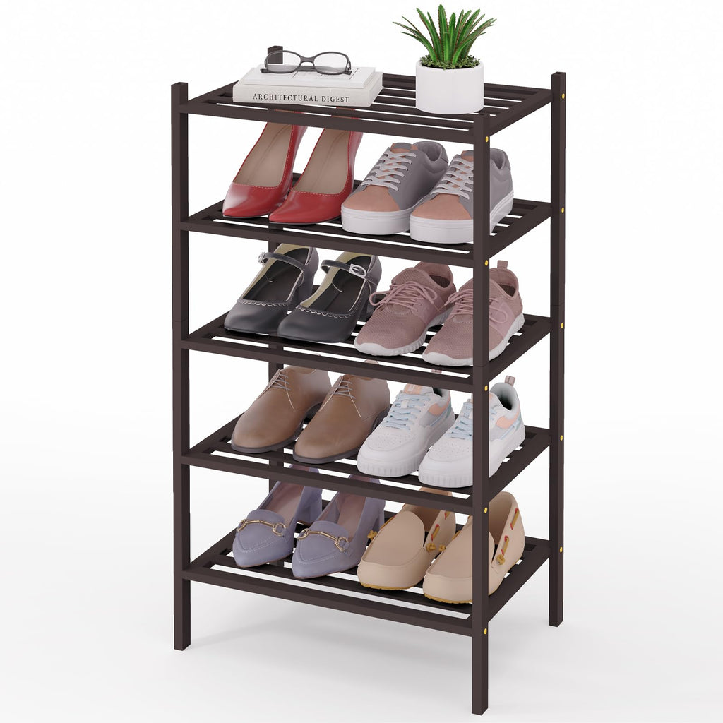 Smiry Bamboo Shoe Rack 3-Tier, Stackable Wooden Shoe Organizer for Entryway & Closet, Free Standing Wood Shoe Storage Shelf for Front Door & Small Spaces, Natural