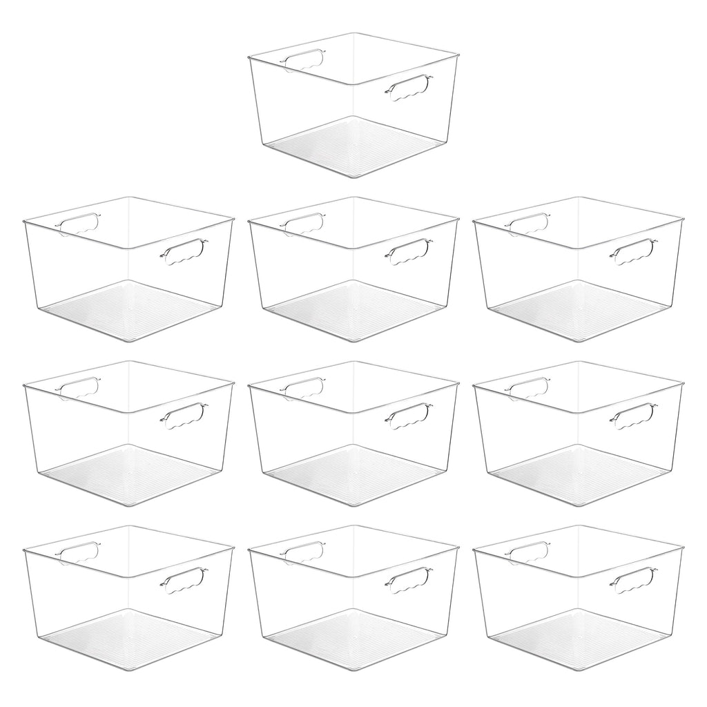 Vtopmart 4 Pack Extra Large Clear Plastic Storage Bins,11x11 Cube Acrylic Organizer Square Containers with Handle for Pantry,Closet,LaundryRoom,Kitchen,Bathroom,UnderSink Organization