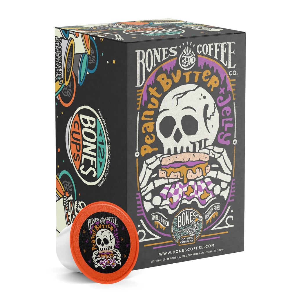 Bones Coffee Company Flavored Coffee Bones Cups Highland Grog Butterscotch Caramel | 12ct Single-Serve Coffee Pods Compatible with Keurig 1.0 & 2.0 Keurig Coffee Maker