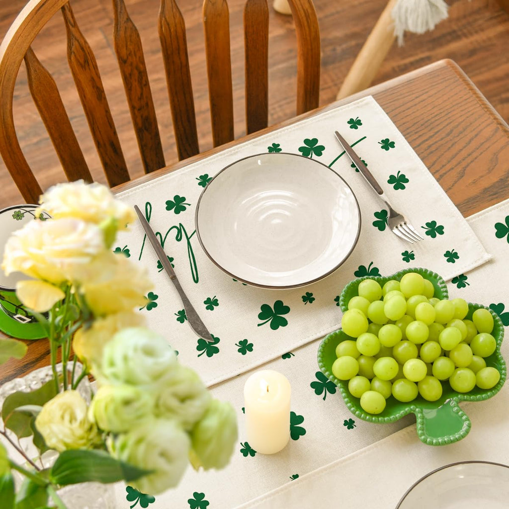 Artoid Mode Green Lucky Shamrock St. Patrick's Day Placemats Set of 4, 12x18 Inch Seasonal Spring Table Mats for Party Kitchen Dining Decoration