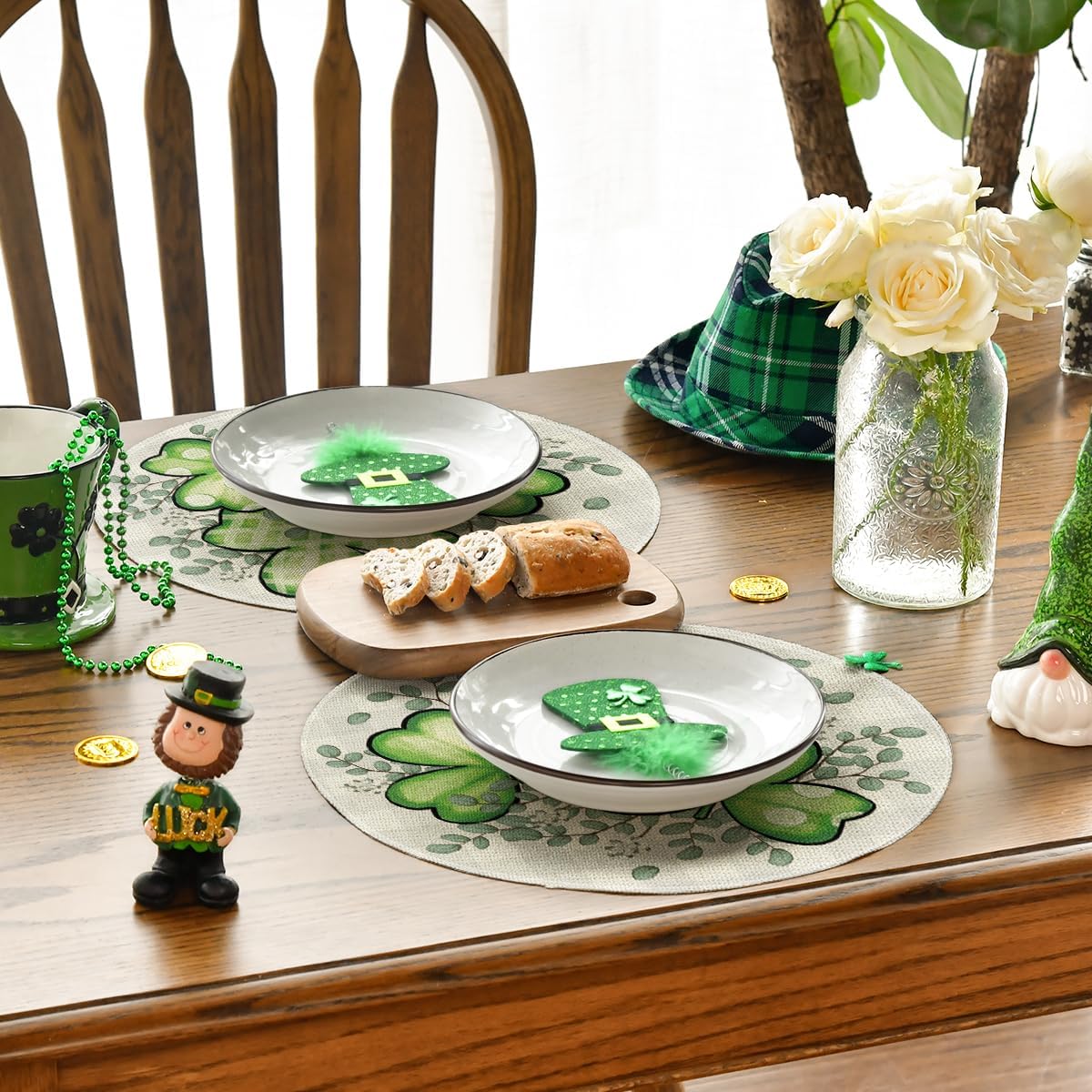 Artoid Mode Bufflao Plaid Shamrock St. Patrick's Day Placemats Set of 4, 12x18 Inch Seasonal Spring Table Mats for Party Kitchen Dining Decoration