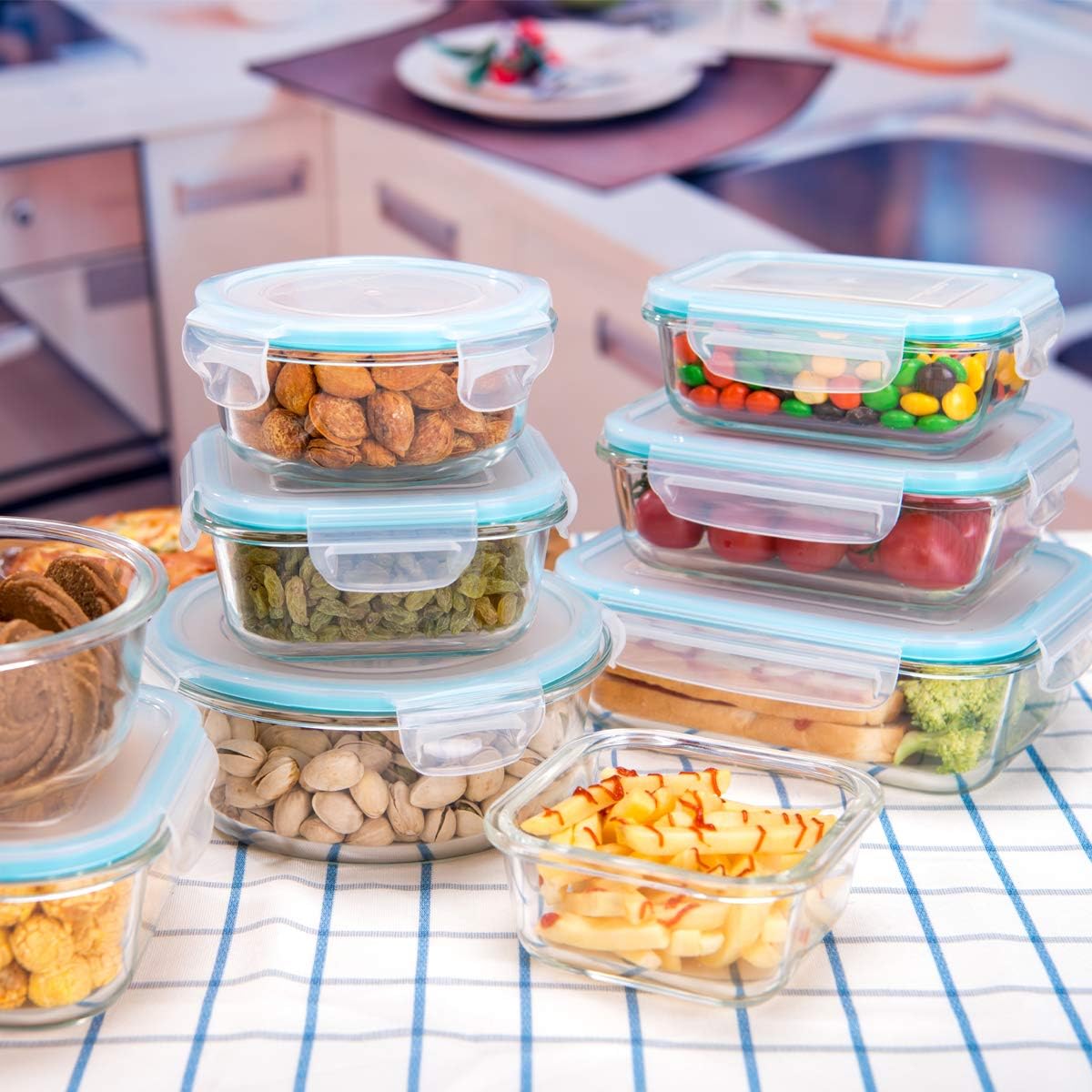 [18 Piece Glass Food Storage Containers with Lids & [3-Pack,36 OZ] Large Glass Food Storage Containers with Locking Lids