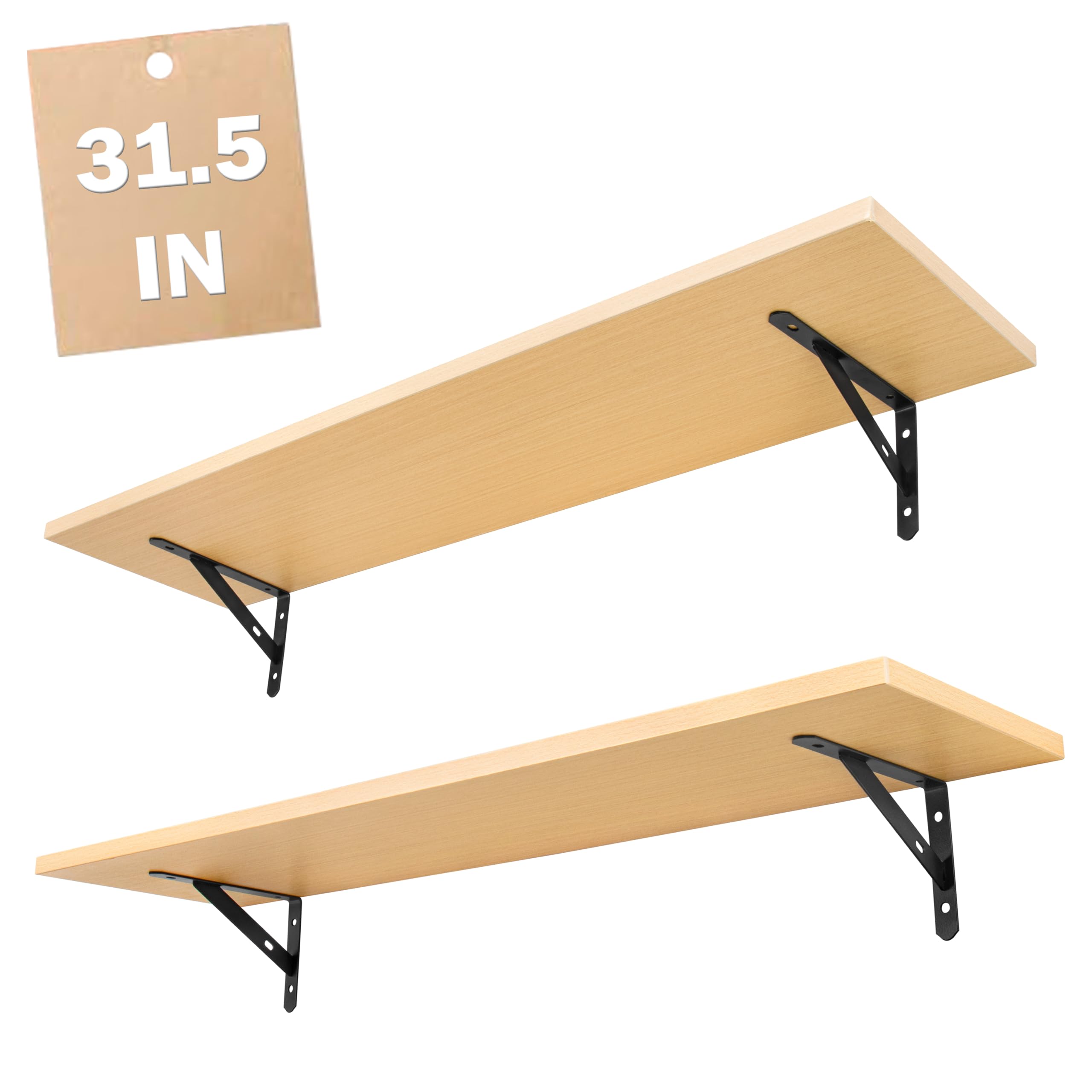 RedCall Floating Shelves for Wall,31.5 Inch Wall Mounted Shelves Set of 2,Long Board Shelves for Bedroom,Living Room, Bathroom & Kitchen Storage with Metal Brackets (Black)