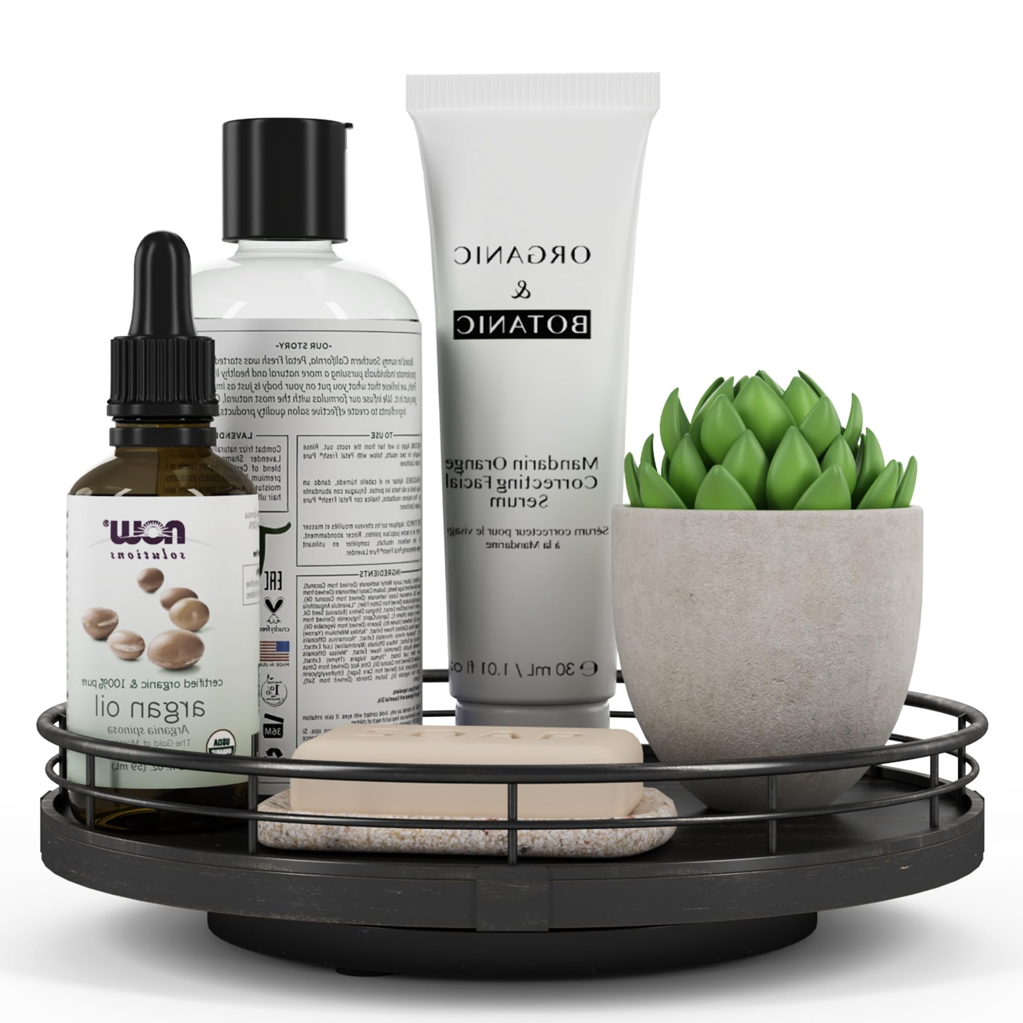 Farmhouse Oak 9" Lazy Susan Turntable Organizer for Cabinet, Round Wooden Lazy Susan Organization and Storage for Dining Table, Pantry, Kitchen, Countertop, Cupboard,Home Decor, Walnut Wood