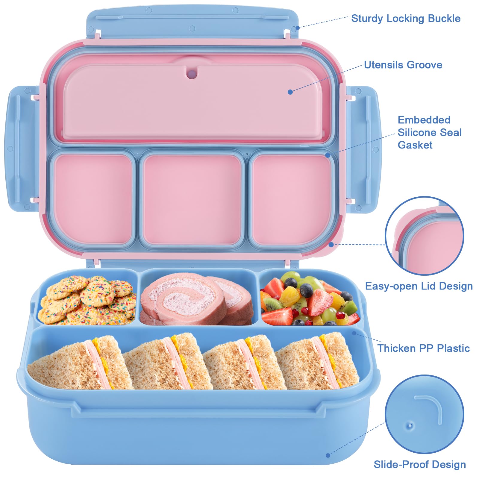 Bento Box Adult Lunch Box, Containers for Adults Men Women with 4 Compartments, Lunchable Food Container with Utensils, Sauce Jar, Muffin Liners, 40 Oz/5 Cup, Microwave & Dishwasher Safe, Brown