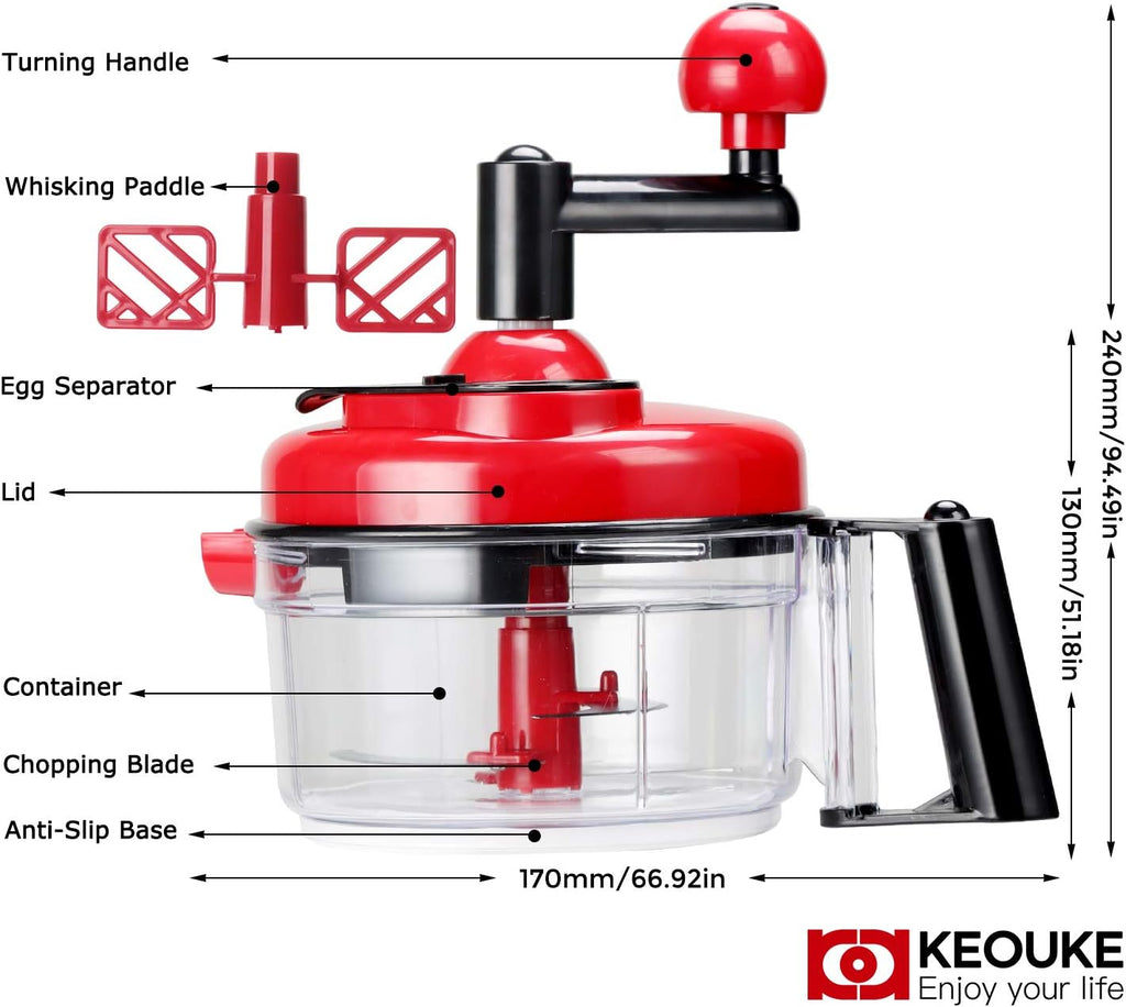KEOUKE Rotary Cheese Grater with Handle Vegetable Cheese Shredder Slicer Grater with Onion Chopper Food Chopper- Hand Crank Food Processor