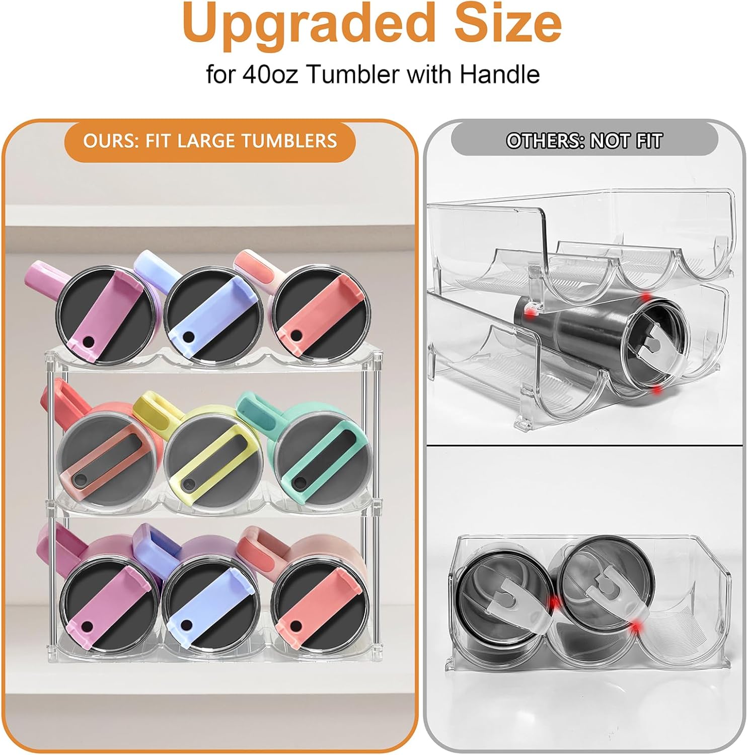 Homecor Water Bottle Organizer for Stanley 40 oz Tumbler + 2 Pack Acrylic Straw Holder for Cabinet Door