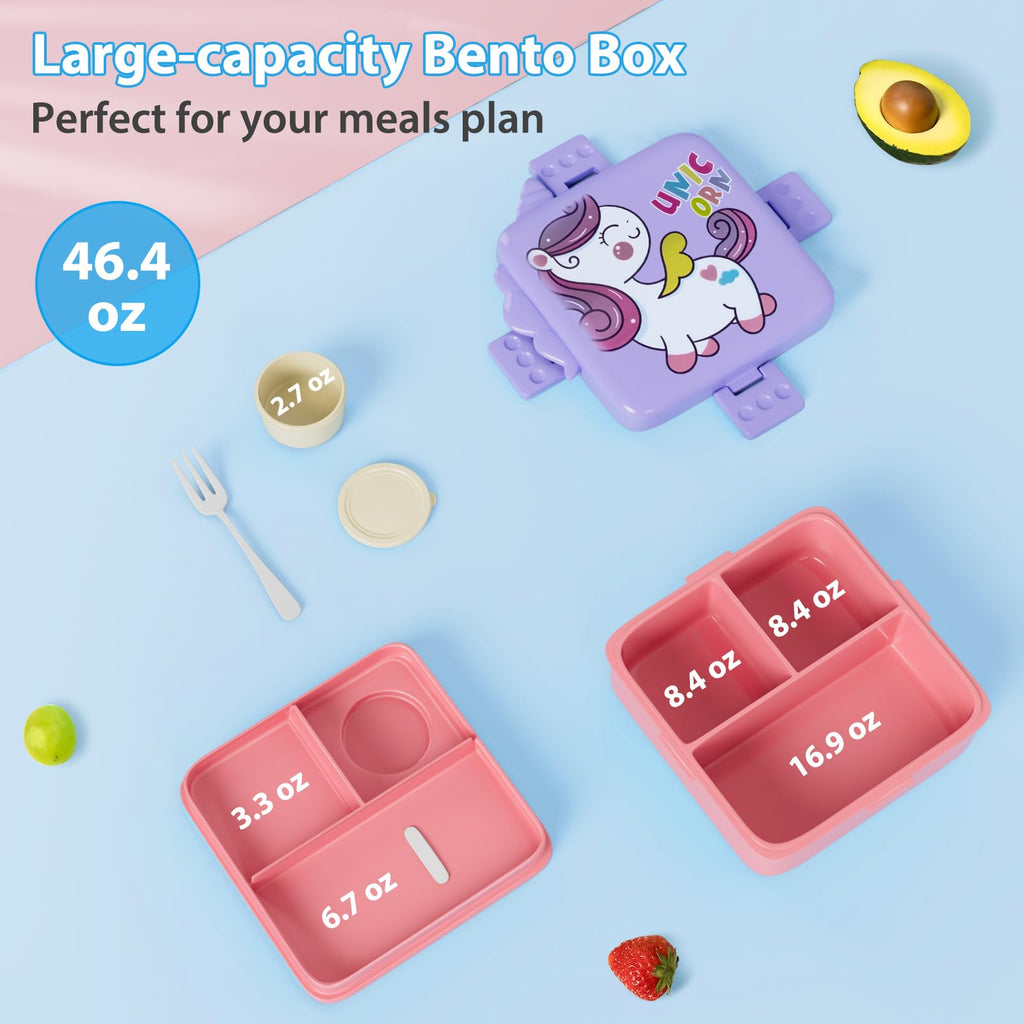 Freshmage Stainless Steel Double-Layer Bento Box Container with 3 Compartments, Large Capacity Leakproof and BPA Free Bento Lunch Box, Durable,Drop-Proof, Dishwasher Safe, Pink