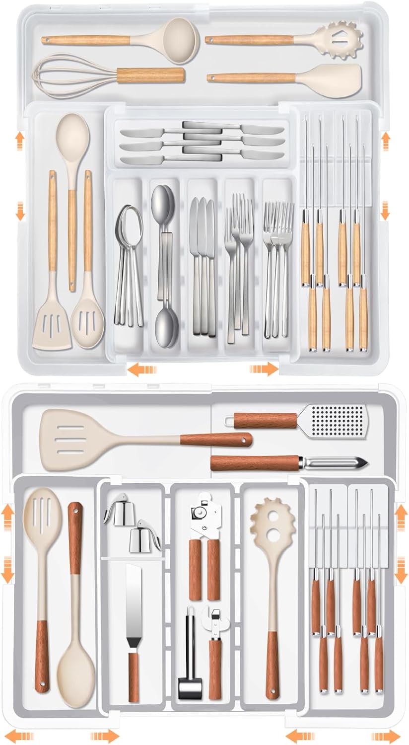 Homecor Silverware Organizer + Utensil Drawer Organizer for Kitchen White