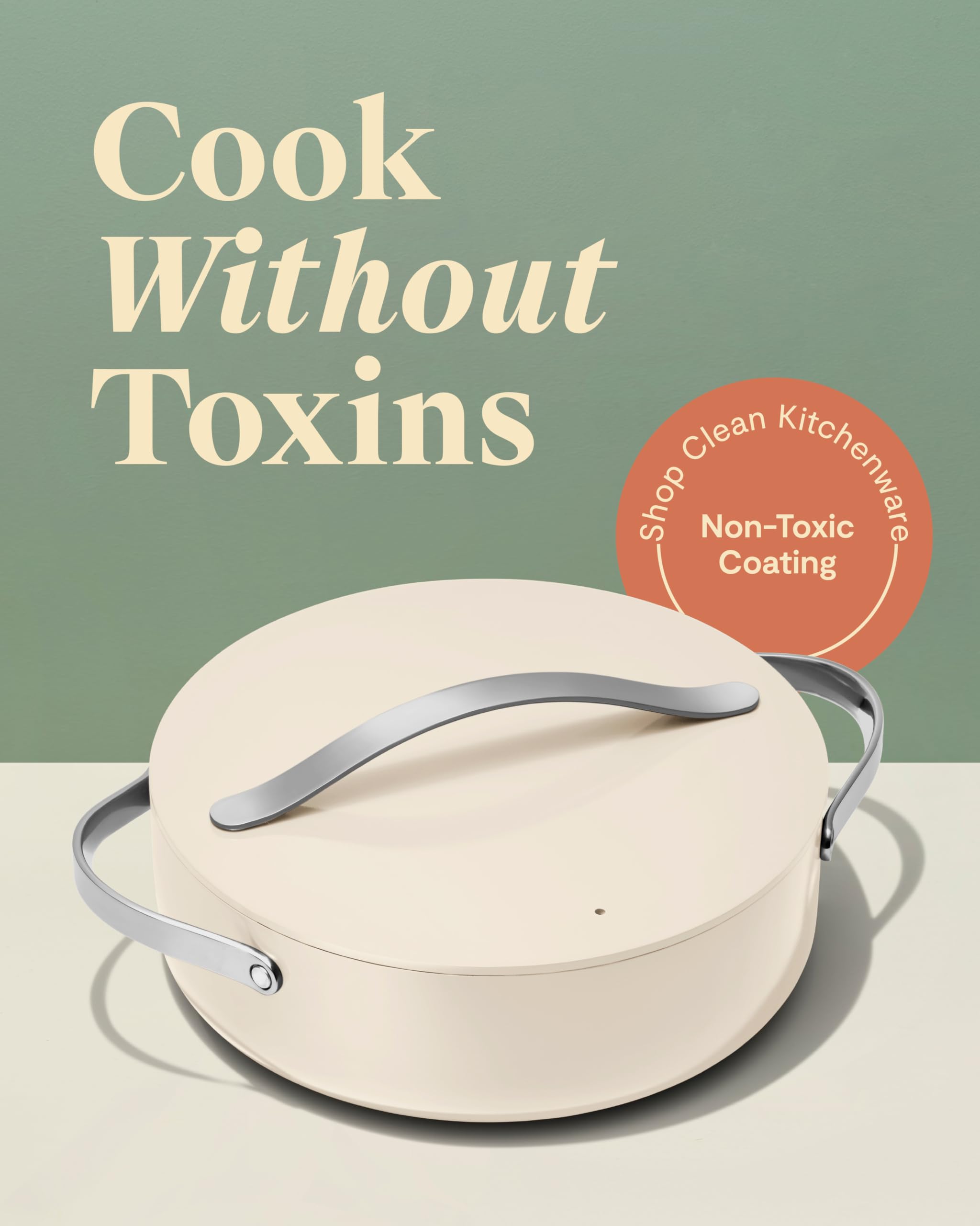Caraway Rondeau - 6 Qt Non-Stick Pan with Lid - Free From Forever Chemicals - Perfect for Searing, Braising, & Roasting - Cream