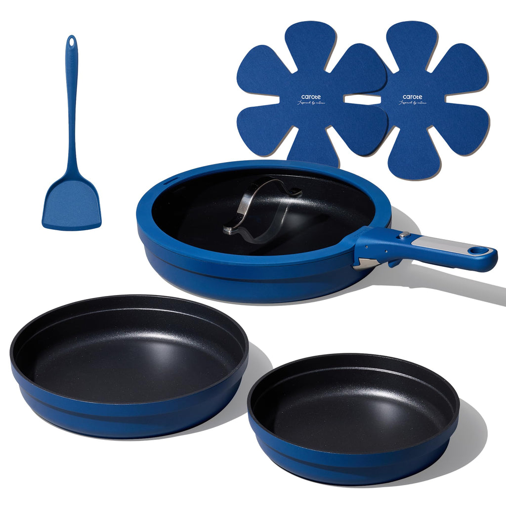 CAROTE 22pcs Pots and Pans Set Non Stick, Nonstick Cookware Set, Dishwasher/Oven/Fridge Safe Pots and Pans, Removable Handle RV Oven Safe Cookware, Induction Kitchen Set, Blue