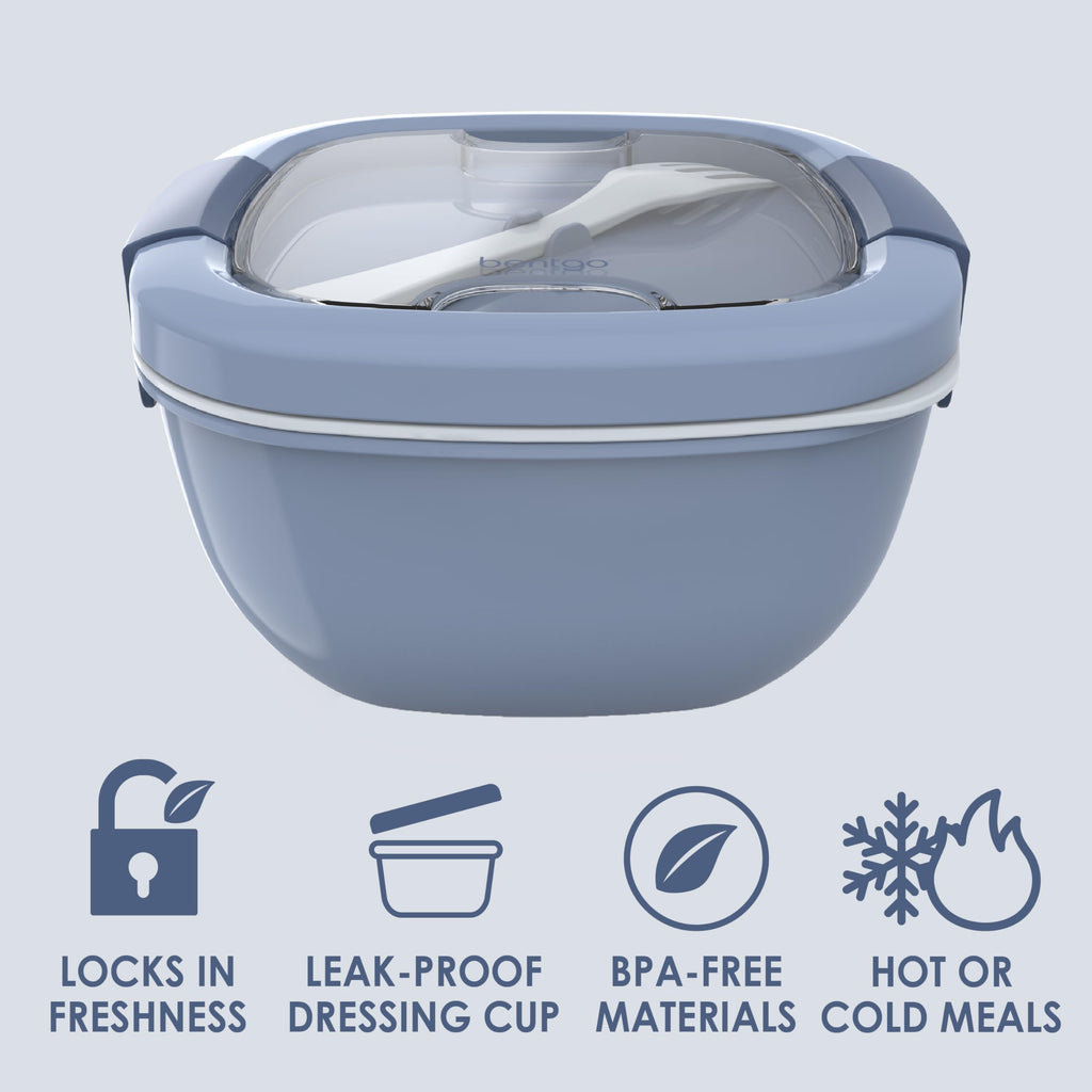 Bentgo Salad Container - 54 oz Bowl with 4-Compartment Toppings Tray, Leak-Proof Dressing Container, Reusable Fork, BPA-Free Lunch Box for Meal Prep & Food Storage; Removable Bento Tray (Khaki Green)