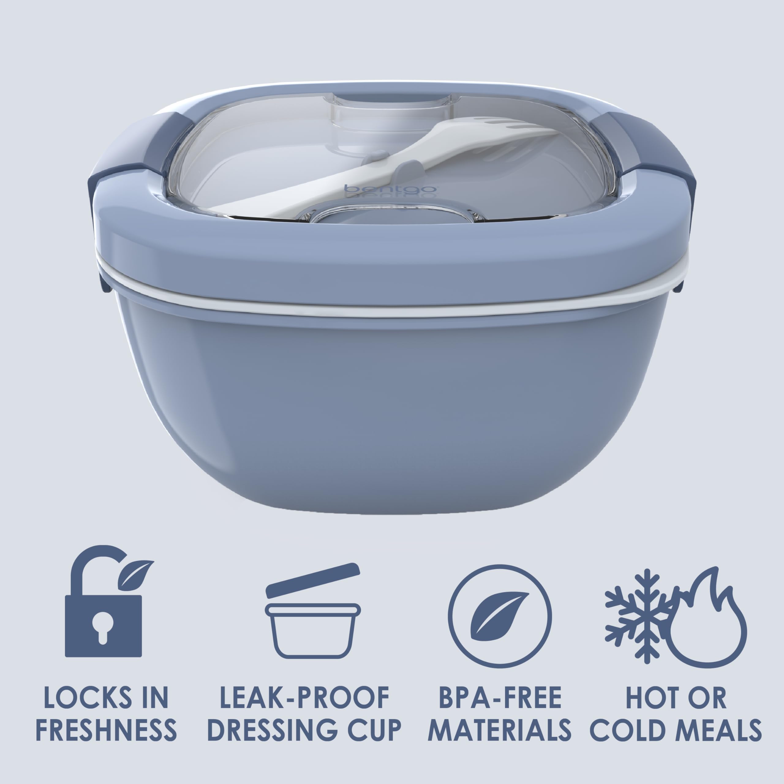 Bentgo Salad Container - 54 oz Bowl with 4-Compartment Toppings Tray, Leak-Proof Dressing Container, Reusable Fork, BPA-Free Lunch Box for Meal Prep & Food Storage; Removable Bento Tray (Khaki Green)