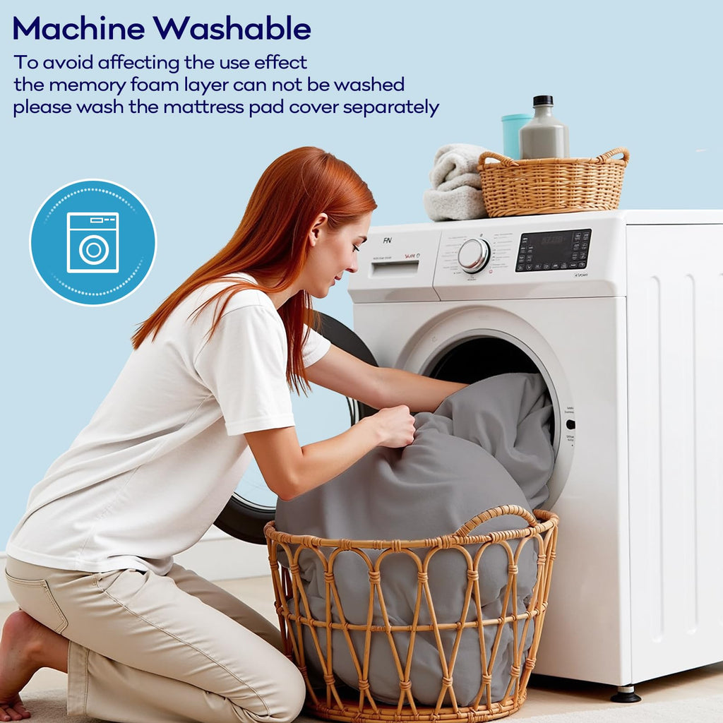 OLANLY Dual-Layer 4 Inch Queen Size Memory Foam Mattress Topper for Back Pain, 2 Inch Cooling Pillow Top Mattress Pad Cover and 2 Inch Gel Memory Foam Topper, Deep Elastic Pocket, Grey