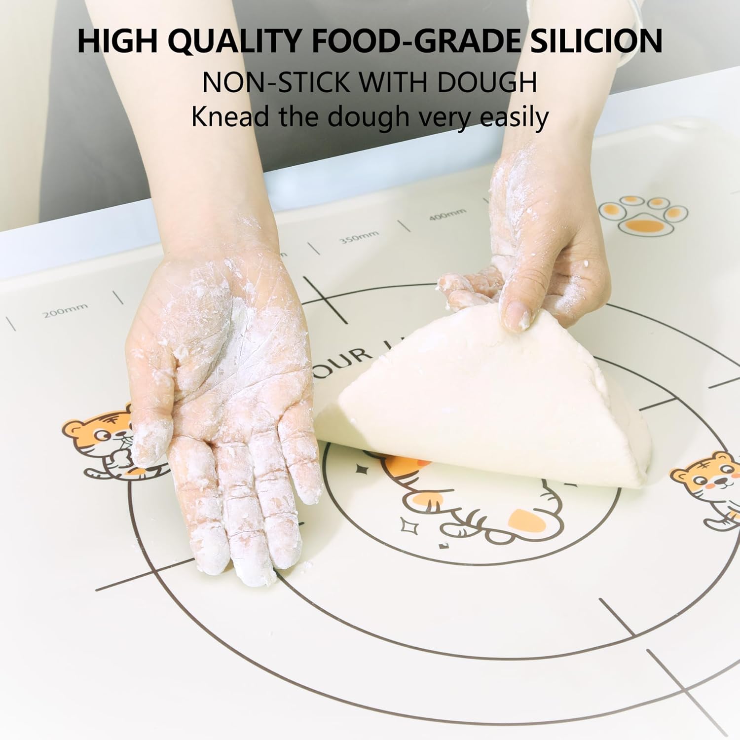34x24 Inch Extra Thick Silicone Pastry Board, Silicone Baking Mat with Measurements, Non-slip Silicone Mat, Kneading Counter Mat, Non-Stick Dough Mat with Edge Heightening