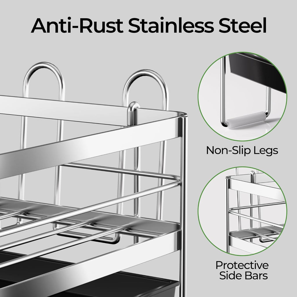 ORDORA 8-Tier Pots and Pans Organizer Rack for Cabinet 15.83" Height & Expandable Large Dish Drying Rack, Stainless Steel Anti-Rust Dish Rack for Kitchen Counter