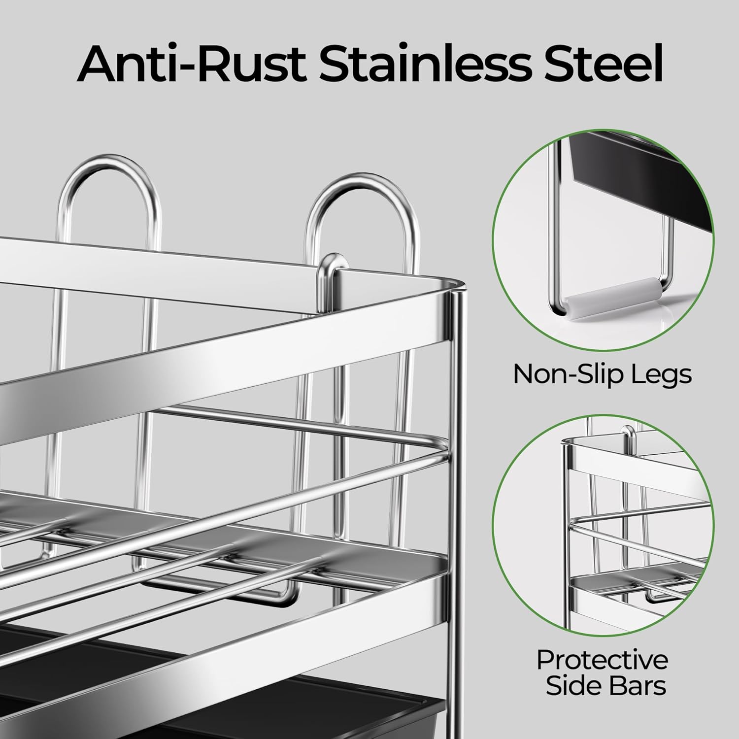 ORDORA 8 Tier Pots and Pans Organizer for Cabinet 16.61'' Height & Expandable Large Dish Drying Rack, Stainless Steel Dish Rack for Kitchen Counter