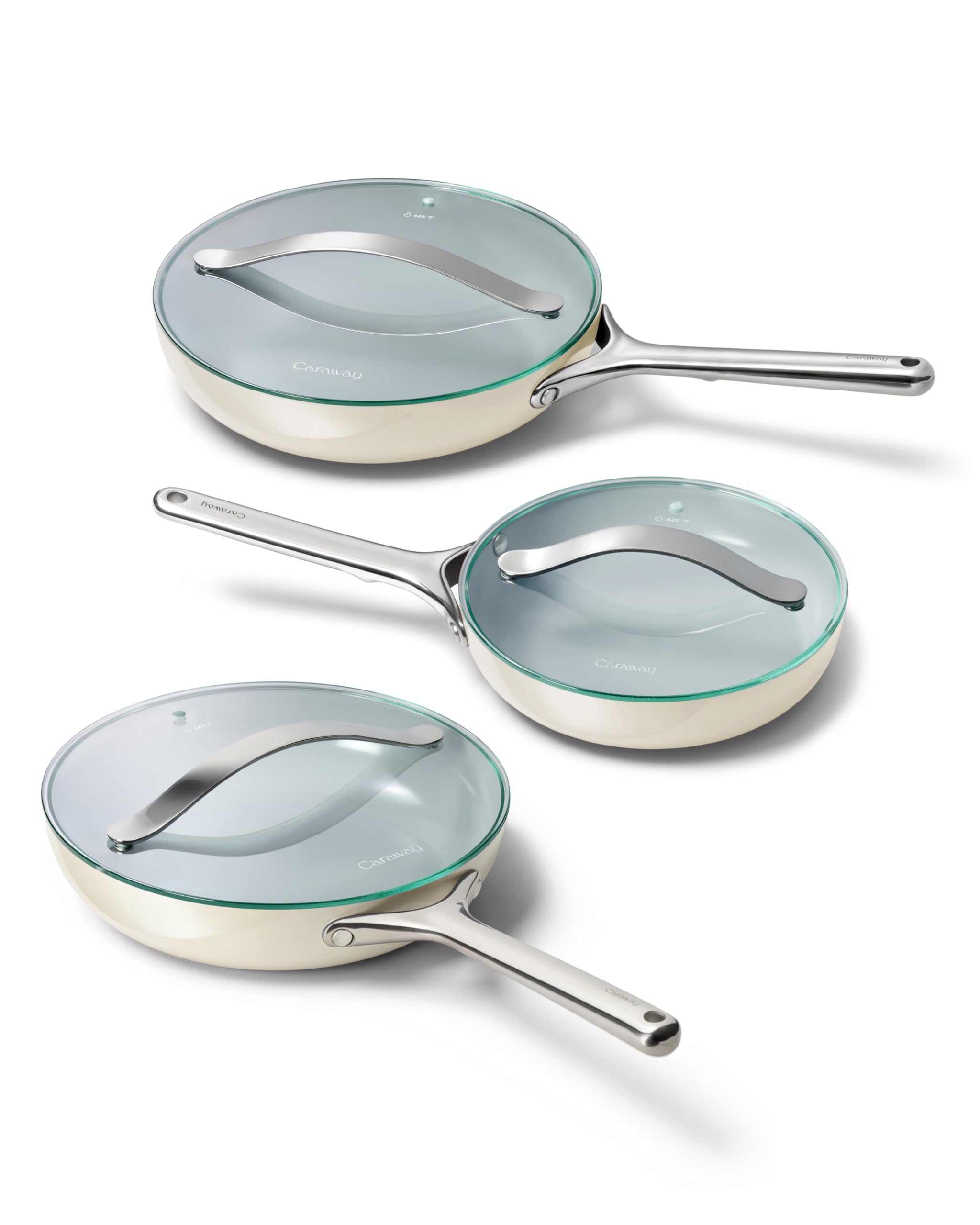Caraway Nonstick Ceramic Frying Pan With Glass Lid (2.7 qt, 10.5") - Non Toxic, PTFE & PFOA Free - Oven Safe & Compatible with All Stovetops (Gas, Electric & Induction) - Cream