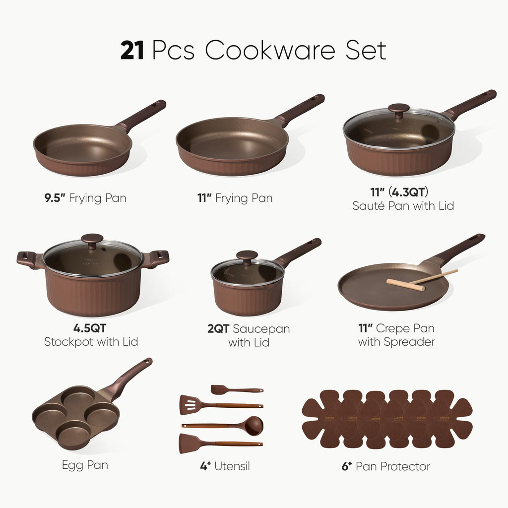 CAROTE Nonstick Pots and Pans, Induction Titanium Cookware Set 16pcs Kitchen Cooking Sets, Pot and Pan Non Stick w/Frying pan (PFOS, PFOA Free)